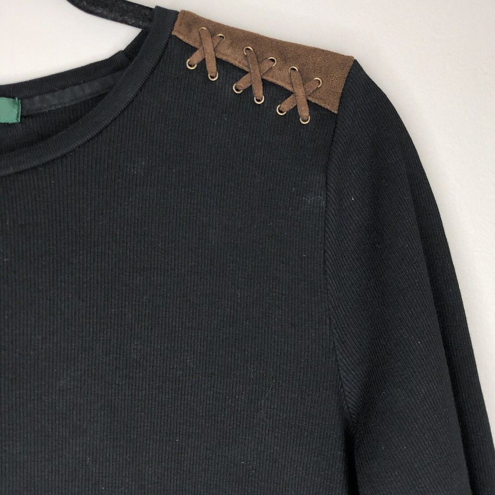 Lauren Ralph Lauren Women's XL Black 3/4 Sleeve Faux Suede Ribbed Pullover‎ Top